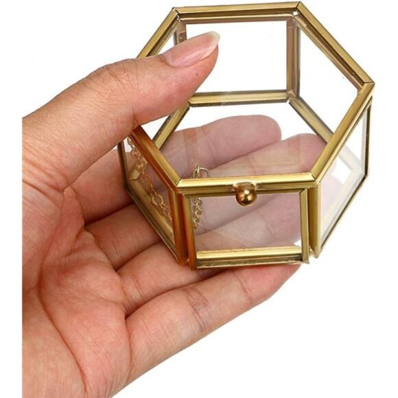 Glass Vintage Jewelry Box - Golden Geometric Jewelry Display Organizer - Picture 11 of 14